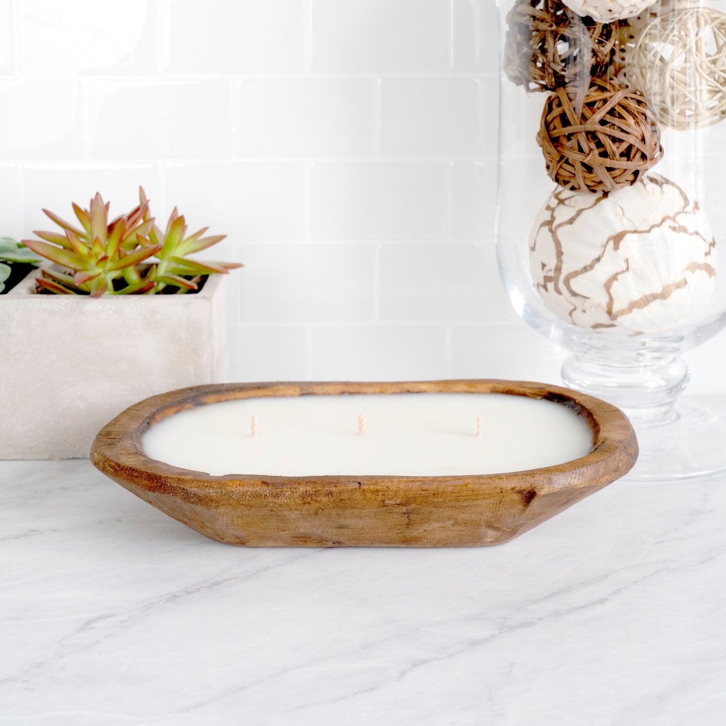Rustic Wooden Bowl Candle- Natural