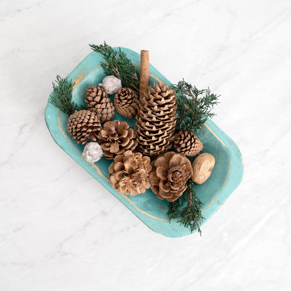 Hand-Carved Mini Rustic Dough Bowl - Teal