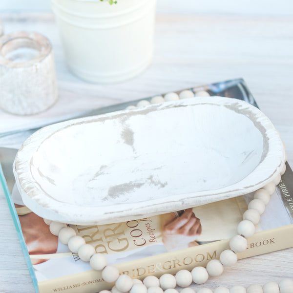 Hand-Carved Mini Rustic Dough Bowl - White